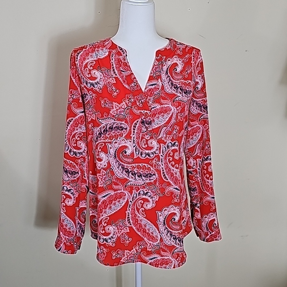 Valerie Steven's Women's Blouse Multicolored Paisley Long Sleeves Size Sm
